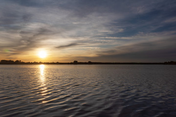 Fototapeta premium Morning scenery on a cozy lake with beautiful fogs