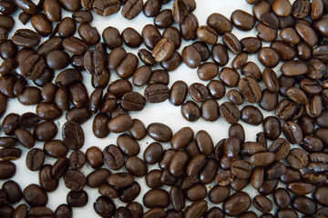 Scattered Coffee Beans on white background