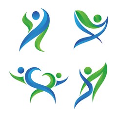 Vector 2D Abstract people icon symbol with color blue and green