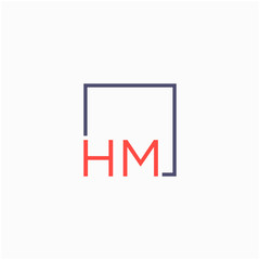 Letter HM Logo design with square frame line art. business consulting concept. studio,room,group icon. Suitable for business, consulting group company. - vector