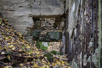 Ruined bunker building.