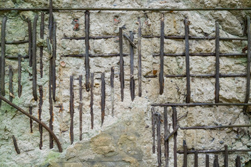 Wall detail of a bunker ruin.
