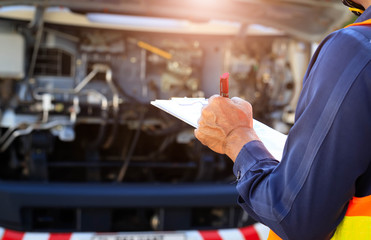 Preforming a pre-trip inspection on a truck,Concept preventive maintenance truck checklist,