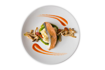 Close up grilled Salmon with Pesto Sauce