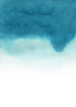 Abstract Blue Ocean Color Gradient Background Watercolor Hand Painting.