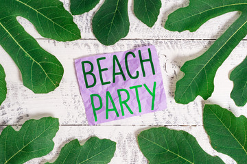 Word writing text Beach Party. Business photo showcasing small or big festival held on sea shores usually wearing bikini