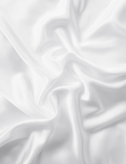 Obraz premium Beautiful smooth elegant wavy white satin silk luxury cloth fabric texture, abstract background design. Copy space. Wedding, engagement concept.