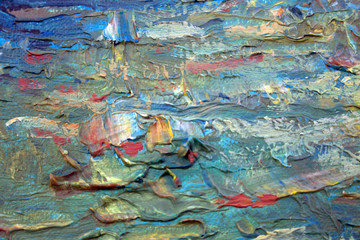 Abstract modern painting. Painting painted with a palette knife on canvas with oil paints in a large stroke.