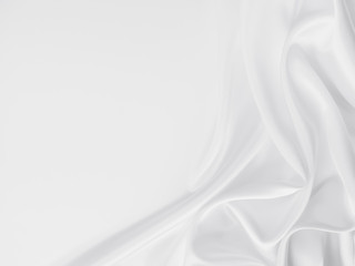Beautiful smooth elegant wavy white satin silk luxury cloth fabric texture, abstract background design. Copy space. Wedding, engagement concept.