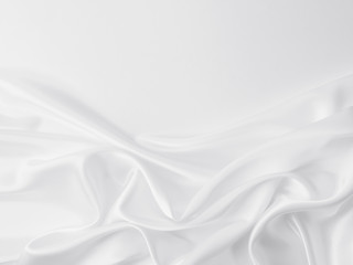 Beautiful smooth elegant wavy white satin silk luxury cloth fabric texture, abstract background design. Copy space. Wedding, engagement concept.