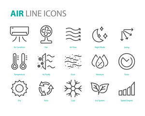 set of air icons, air condition, heater, dust, temperature, purify