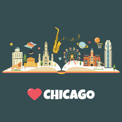 Obraz premium Chicago city poster with landmarks and symbols