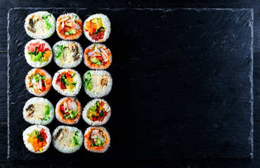 Japanese food restaurant, sushi maki gunkan roll set