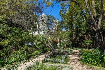 Gardens inside Tavira Castle, the most visited tourist sight in Tavira, Algarve, Portugal