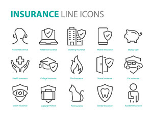 set of insurance icons, protect, service, emergency, care, support