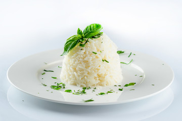 White rice with black sesame decorated with parsley