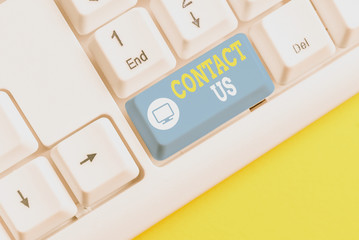 Text sign showing Contact Us. Business photo showcasing Group of demonstrating that rendering...