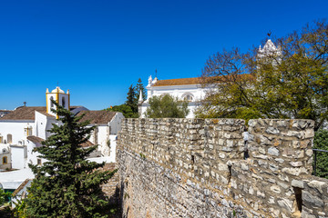 From the battlements of Tavira Castle (Castelo de Tavira) there is a stunning panoramic view of the town of Tavira, Algarve, Portugal