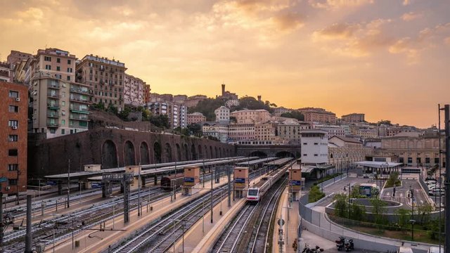 GENOA, ITALY: Genoa, panorama at sunset with a view of the Port and the Piazza Principe Station