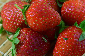 Close up, conjunto de fresas frescas