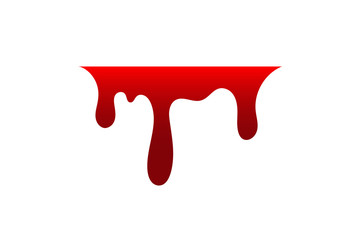 Blood drip. Drop blood isloated white background. Happy Halloween decoration design. Red splatter stain, splash spot, horror blot. Bleeding bloodstain scare texture. Liquid paint. Vector illustraton