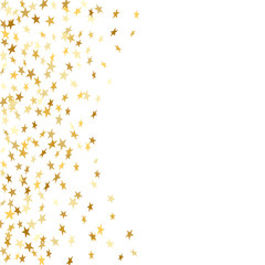 Gold star confetti celebration isolated on white background. Falling stars golden abstract pattern decoration. Glitter confetti Christmas card, New Year. Shiny sparkles. Vector illustration