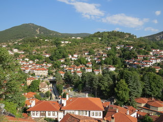 Fototapeta na wymiar A view of Goynuk, Bolu, Turkey. Goynuk is a small town famous for its preserved Ottoman Empire era wooden houses and other historical buildings. Additionally Goynuk holds cittaslow designation.
