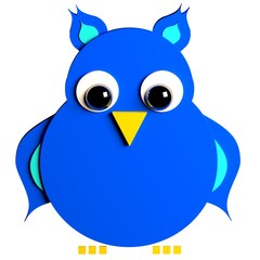 3D illustration, a stylized blue owl