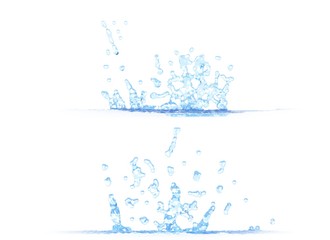 3D illustration of two side views of nice water splash - mockup isolated on white, for design purposes