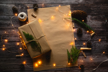 Hands Gift wrapping in eco style, christmas
