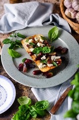 Fresh tomato bruschetta with blue cheese