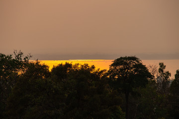 Golden sky at sunset on the river