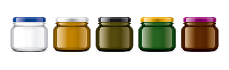Set of Colored Glass Jar. 