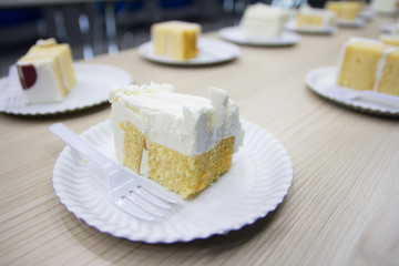 Piece of cream cake on plate