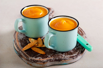 Pumpkin soup puree served