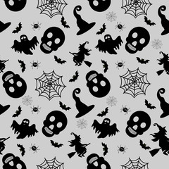 Abstract seamless halloween pattern for girls or boys. Creative vector background with witch, bat, ghost. Funny pattern for textile and fabric. Fashion halloween witch style. Colorful bright picture