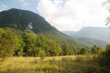 Mountains meadow in Soca river valley, Slovenia
