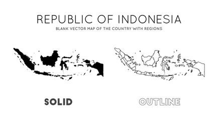 Indonesia map. Blank vector map of the Country with regions. Borders of Indonesia for your infographic. Vector illustration.