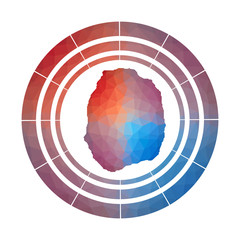 Obraz premium Nevis badge. Bright gradient logo of island in low poly style. Multicolored Nevis rounded sign with map in geometric style for your infographics.