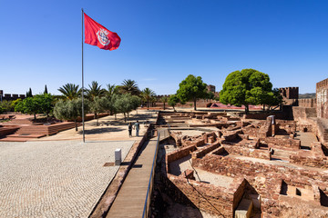 Archaeological excavations inside the courtyard of Silves Castle, one of the best-preserved Moorish Castles in Algarve region, Portugal