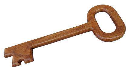 Wooden key isolated on white background