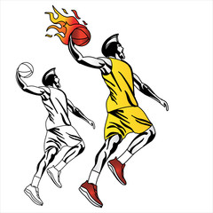 Fototapeta na wymiar Basketball player jumps to dunk