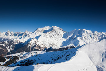 Fototapeta na wymiar Aerial view of the ski resort Saint Gervais des Bains, near Mont Blanc.