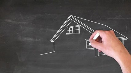 maison et clefs tableau noir