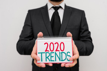 Conceptual hand writing showing 2020 Trends. Concept meaning things that is famous for short period...