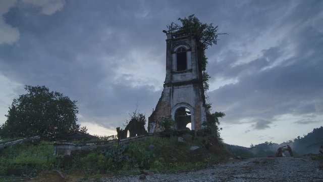 Timelapse sunset from day to night at the dilapidated church at Sungai Lembu, Bukit Mertajam.