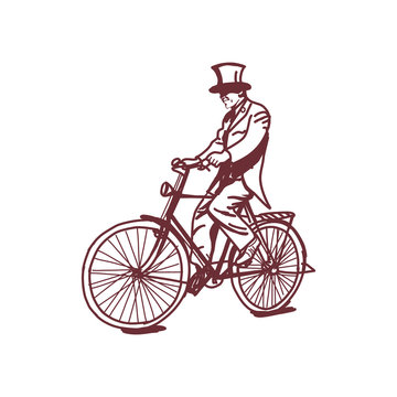 Sketch of Victorian man riding a bicycle