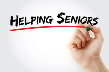 Helping Seniors text with marker, concept background