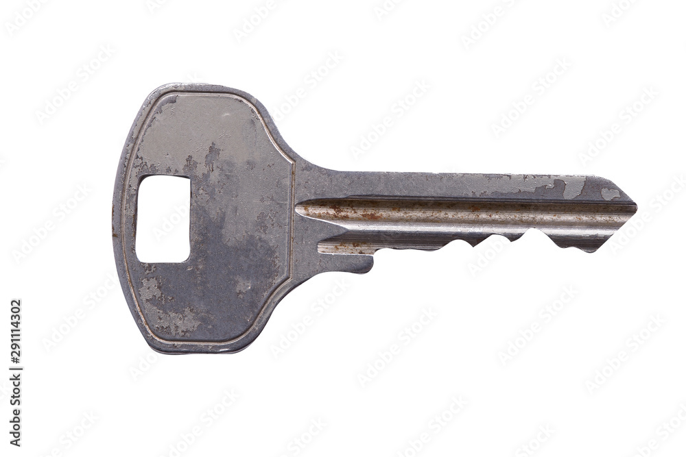 Poster old key with scratches isolated on a white