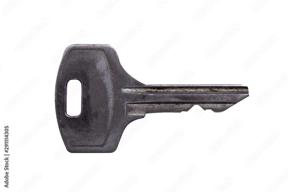 Poster old key with scratches isolated on a white